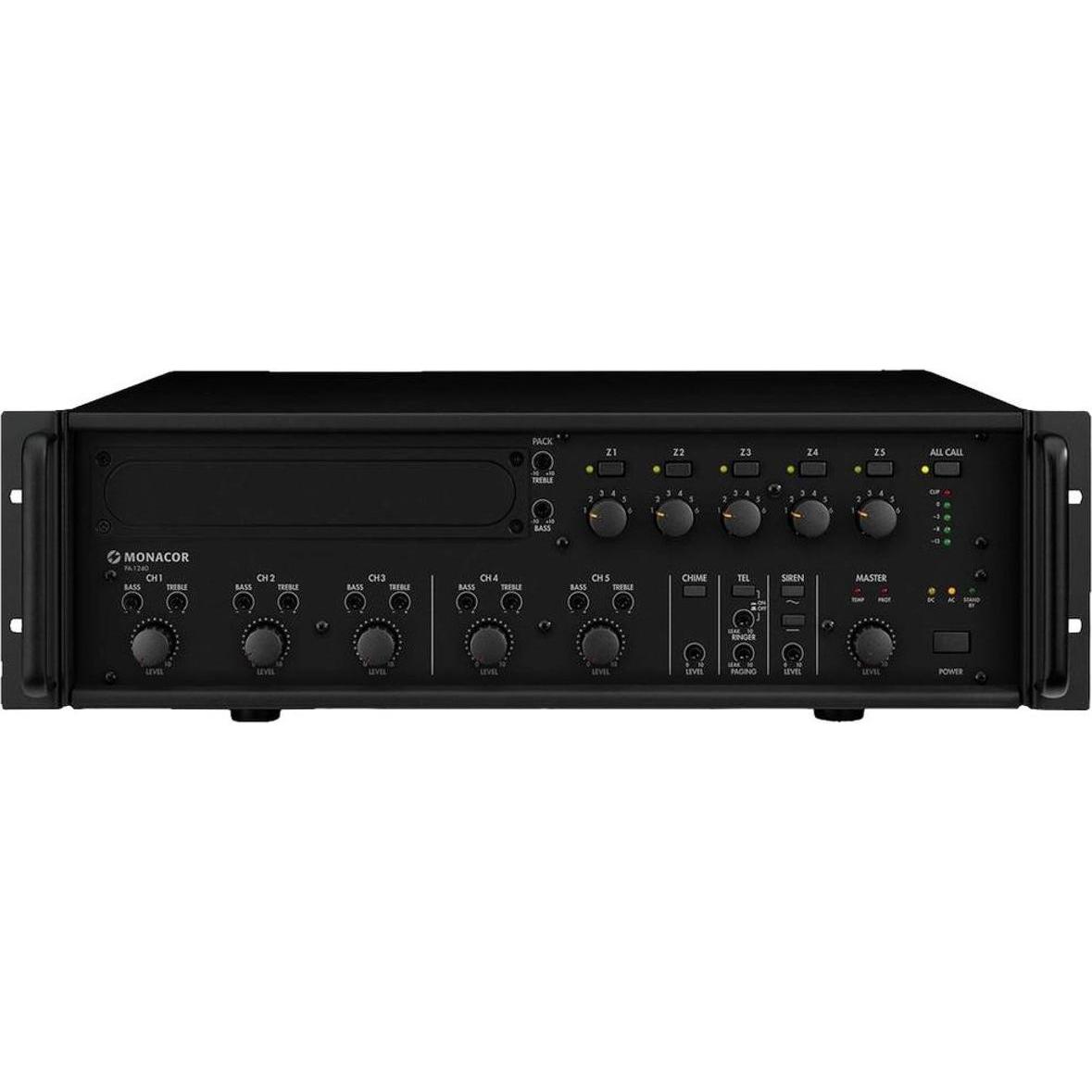 Monacor PA-1240 Amplificatore ELA 240 W 5-Zones (Amplificatore), Amplificatore stereo, Nero