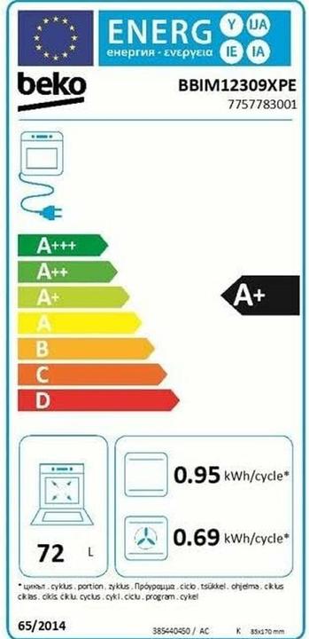 Etichetta energetica Beko BBIM12309XPE Forno A+, acciaio inox