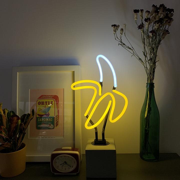Actual product image Locomocean Glass Neon Table Lamp with Concrete Base - Banana