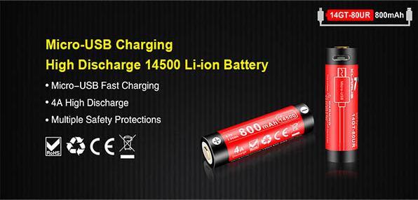 Actual product image Klarus 4GT-80UR, 800mAh - ohne Mirco-USB Ladekabel (1 pcs., 14500, 800 mAh)