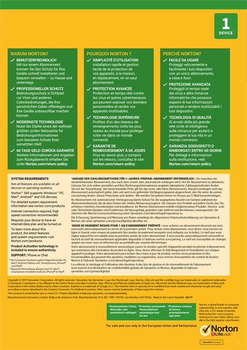 Produktbild Norton 360 Standard (1 User, 12 Monate)