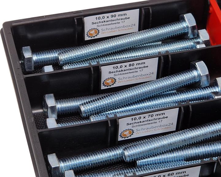 Produktbild Schraubenbox24 Sechskantschrauben Sortiment M10 // 60mm-100mm 40 tlg Schraubenbox DIN 933/ISO4017 (40 Schrauben pro Stück)
