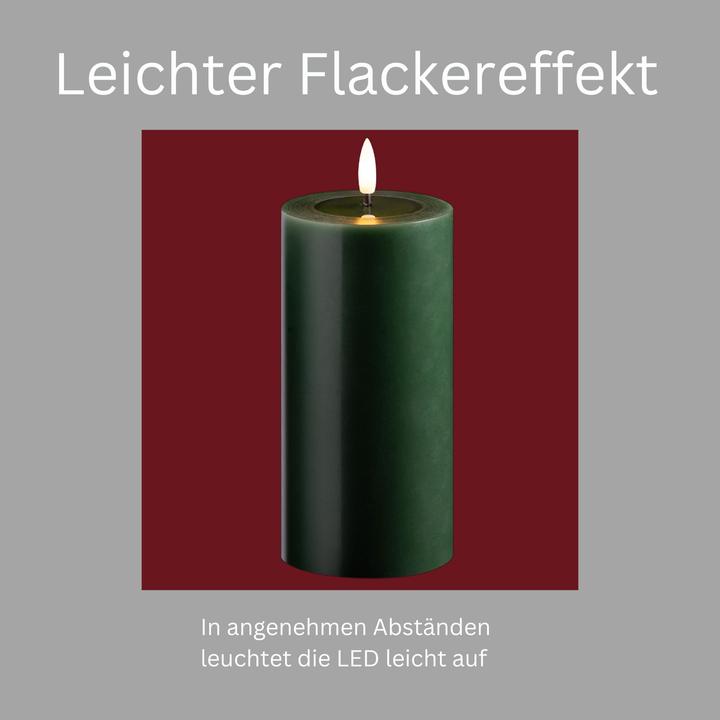 Produktbild Novaliv 2er Set Led Kerzen flackernde Flamme mit Echtwachspiegel grün 7,5cm ø 1x 15 cm, 1x10 cm Höhe, LED (2 x)