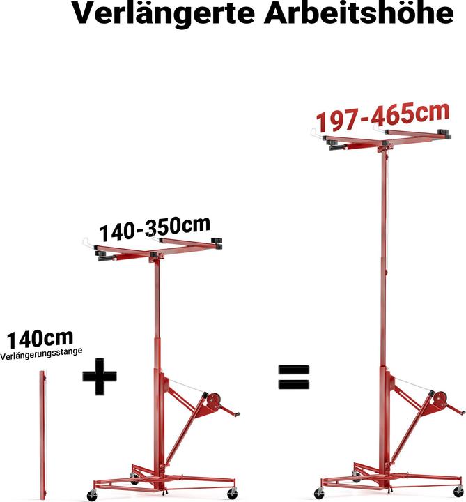 Actual product image Wiltec Extension 140cm XXL plasterboard lifter plasterboard mounting aid panel red (68 kg)