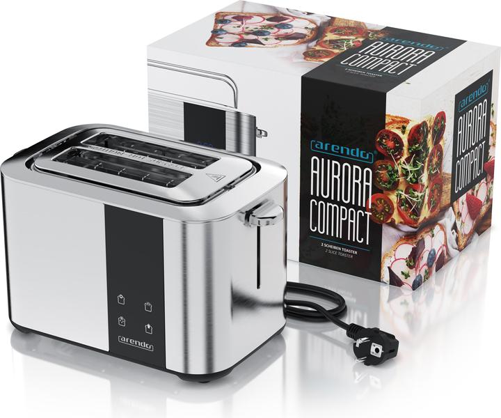 Image du produit Arendo Toaster 2 Scheiben Edelstahl, Doppelwand, Brötchenaufsatz, Krümelschublade, Touchdisplay, 850 W