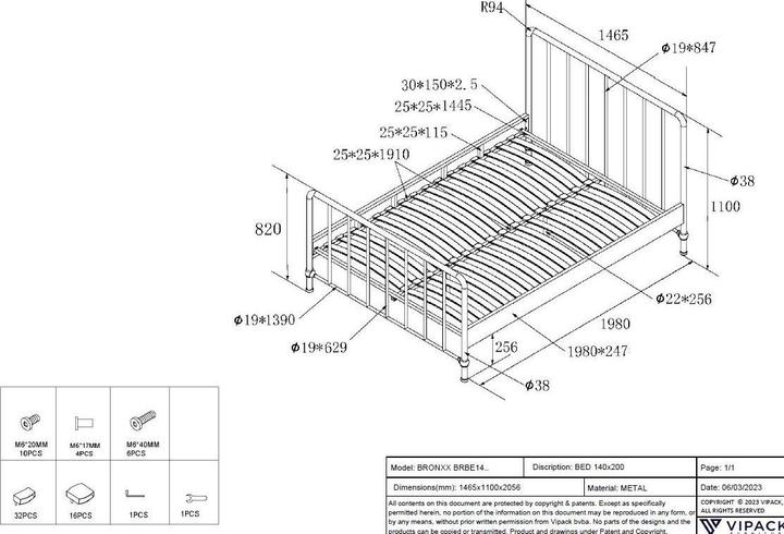 Image du produit Vipack Bronxx Lit Blanc Mat 140X200Cm (140 x 200)