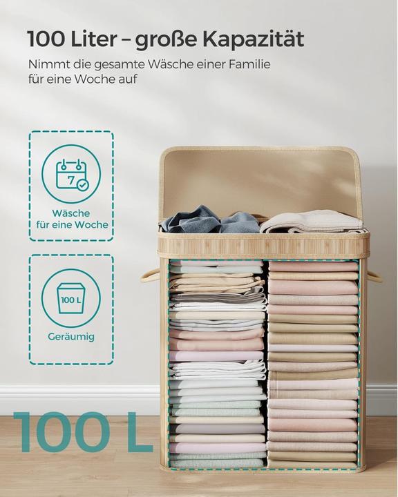 Produktbild Songmics Wäschekorb Wäschesammler Bambus 100l (100 l)