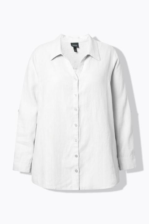 Actual product image Ulla Popken Roll-Tab Sleeve Button Front Linen Blouse (62)