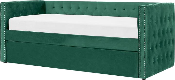 Produktbild Beliani Tagesbett ausziehbar Samtstoff grün Lattenrost 90 x 200 cm GASSIN
