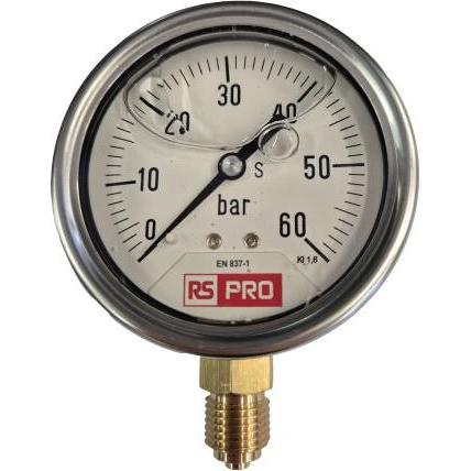 RS PRO Druckmessgerät Prozessanschluss unten Analo, Misurazione