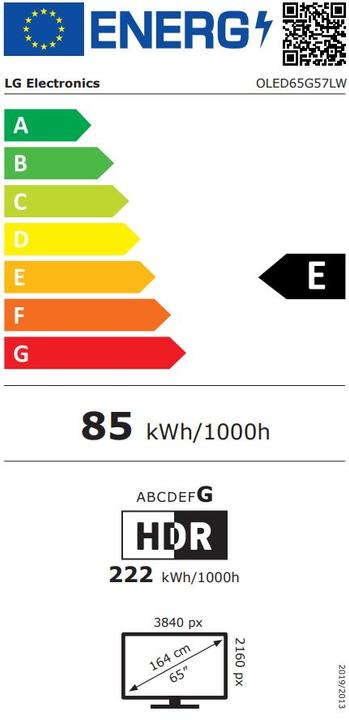 Energy Label LG OLED65G57LW (65", G5, OLED, 4K, 2025)