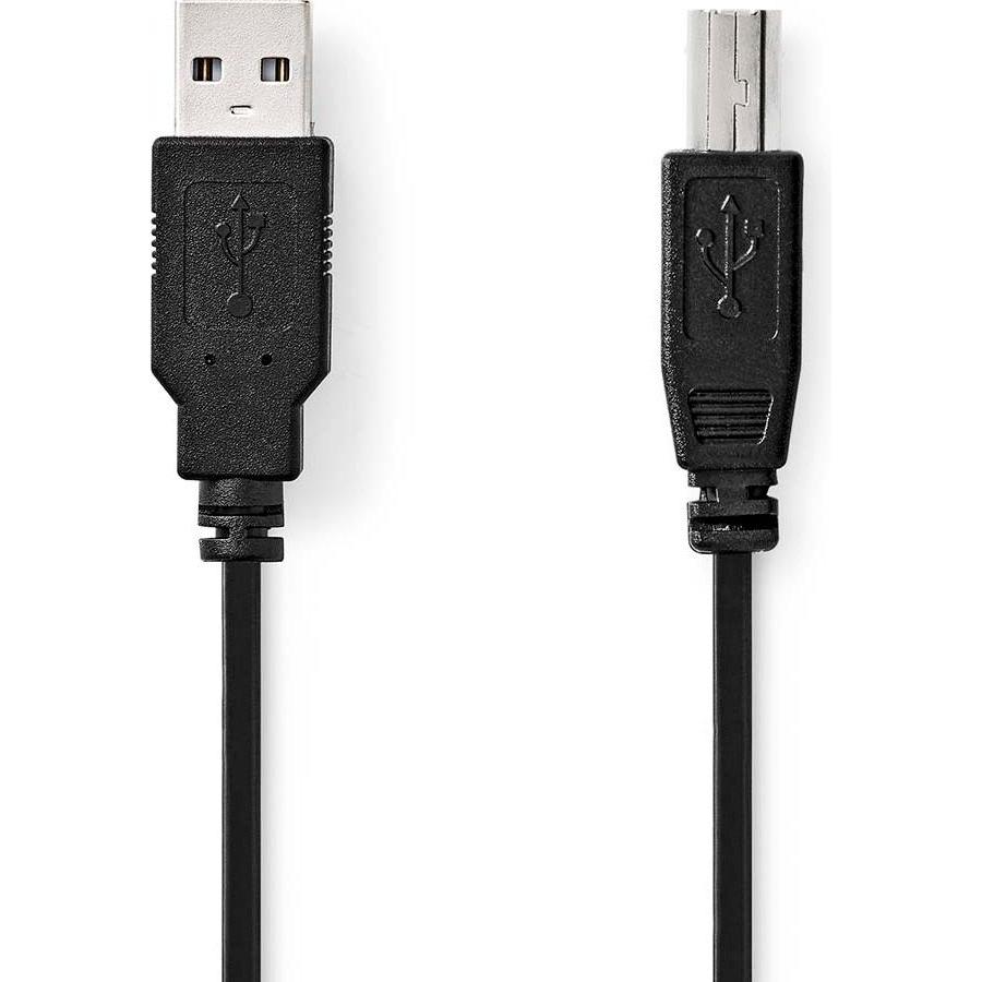 Nedis USB-Kabel USB 2.0 USB-A Stecker USB-B Stecker 480 Mbps vernickelt 1,00 m Rund PVC Schwarz Poly (2 m, USB 2.0), USB...