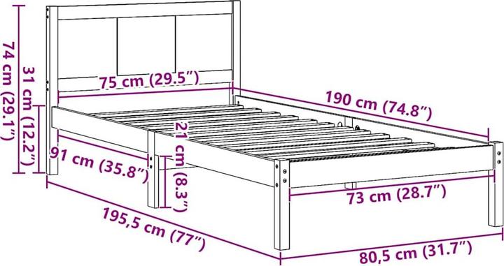 Actual product image vidaXL Bettgestell (75 x 190 cm)