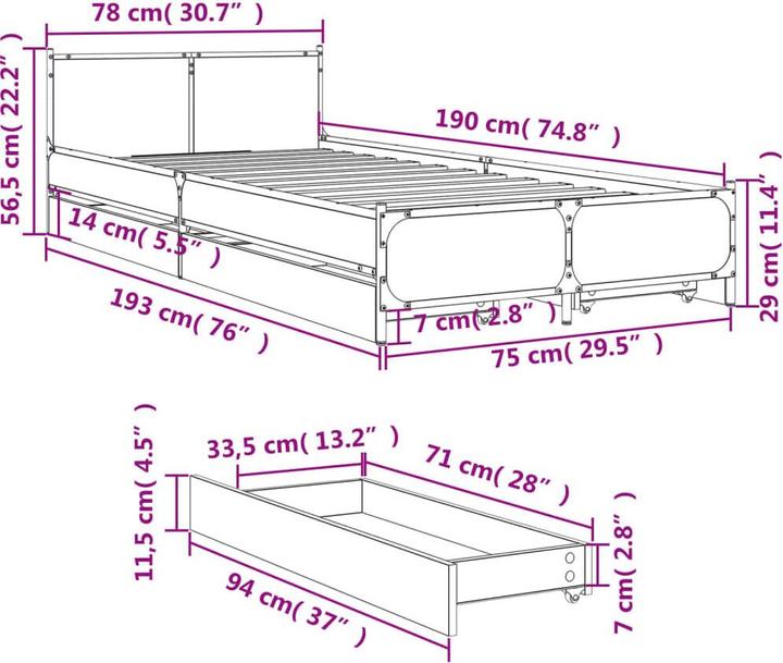 Image du produit vidaXL Bettgestell (75 x 190 cm)