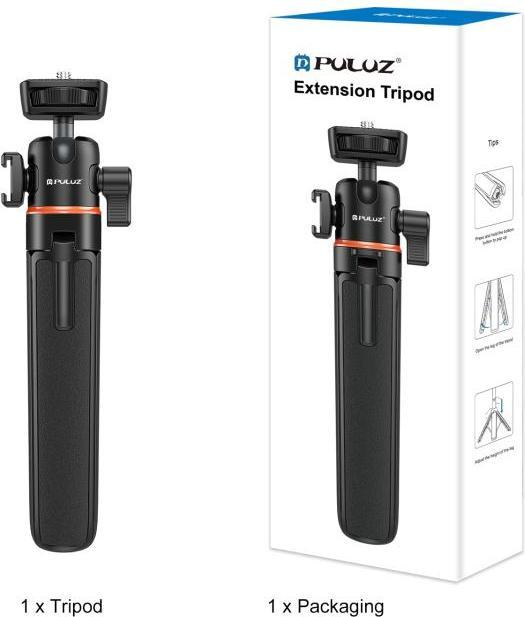 Produktbild Puluz Mini Phone Camera Extension Tripod Stand 360 Degree Ball Head Cold Shoe Selfie Stick (Black) (Metall)