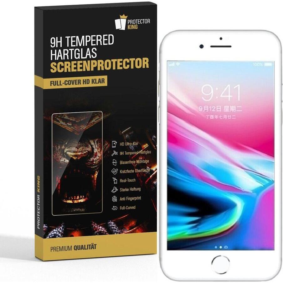 Protectorking 4x echtes Tempered 9H Panzerhartglas 3D KLAR (4 Stück, Apple iPhone 8), Smartphone Schutzfolie