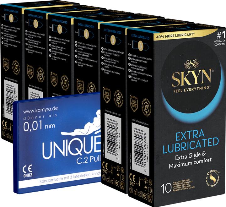 Produktbild Skyn «Extra Feucht» Vorteilspack - 60 (6x10) latexfreie Kondome + 1x Kamyra Unique Pull gratis! (63 Stk.)