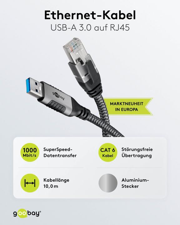 Produktbild Goobay Ethernet-Kabel USB-A auf RJ45, 10 m (F/UTP, CAT6, 10 m)