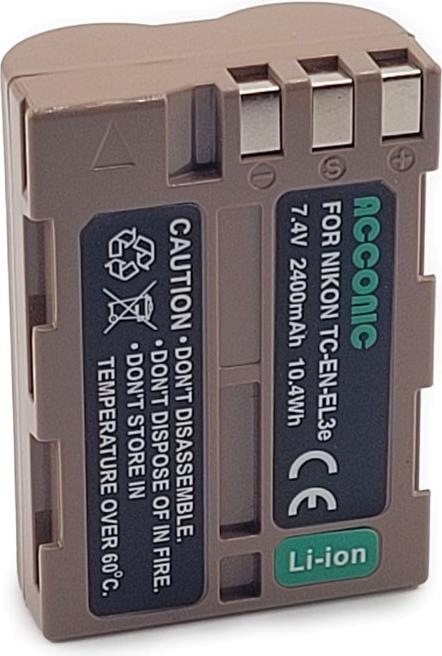 Actual product image Acconic Battery with USB-C input for Nikon D700 D300 D200 D100 D80 D70 D50 EN-EL3e PTC (Rechargeable battery)