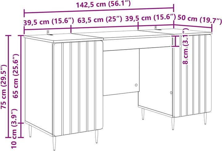 Produktbild vidaXL Moderner Schreibtisch (142.50 x 50 x 75 cm)