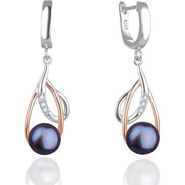 Thumbnail - Beneto, Ohrringe, Luxury bicolor earrings with real dark pearls AGUC2676P-DARKUE (L)