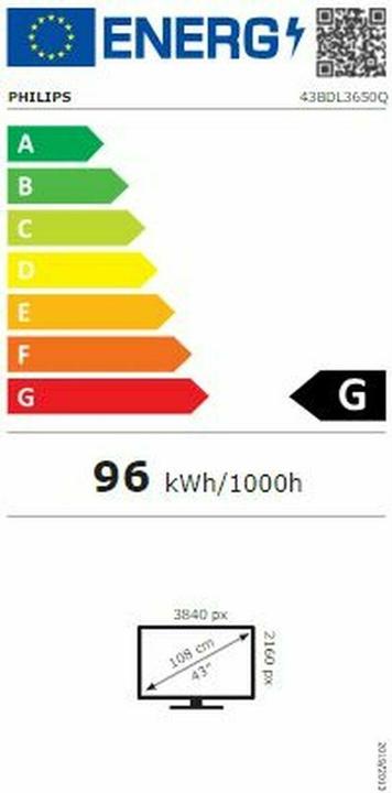 Label énergétique Philips Solution de signalisation Q-Line 43BDL3650Q/00 (3840 x 2160 pixels, 43")
