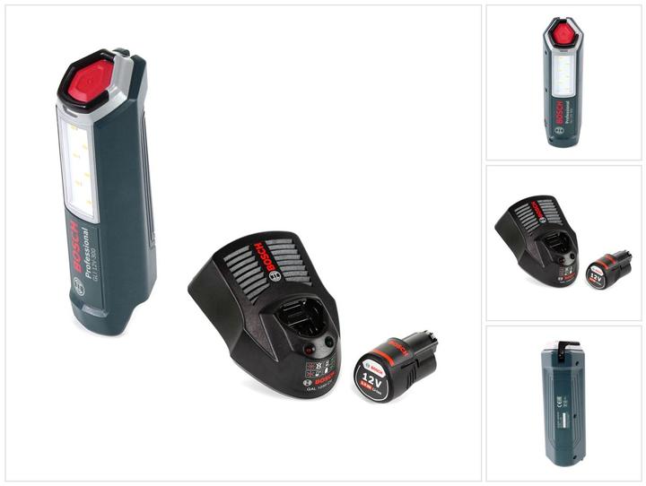 Actual product image Bosch Professional GLI 12V-300 Battery lamp + 1x GBA 12 V 3.0 Ah battery + GAL 1230 charger (300 lm)