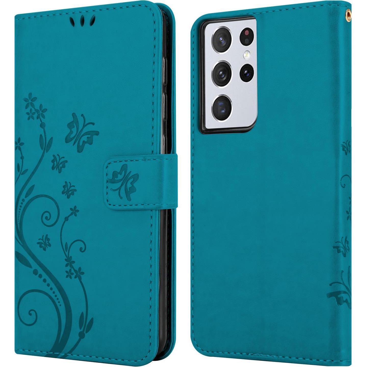 Thumbnail - Cadorabo Flower Book Hülle (Samsung Galaxy S21 Ultra), Smartphone Hülle, Blau