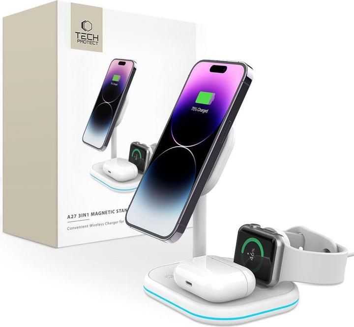 Produktbild Tech-Protect QI15W-A27 3in1 inductive charger with stand with MagSafe for smartphone / Apple Watch / (35 W)