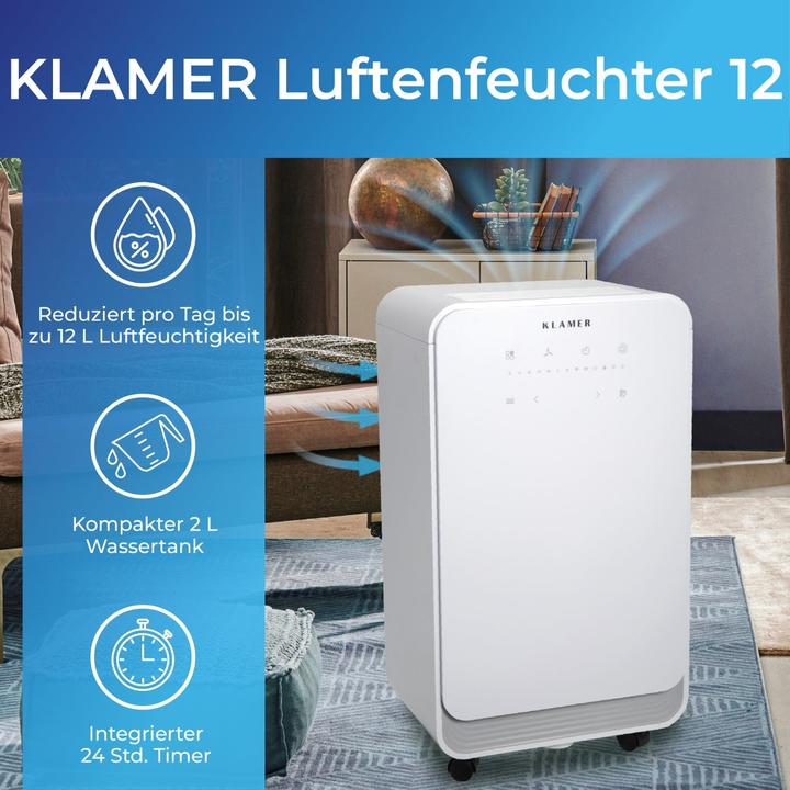 Actual product image KLAMER Luftentfeuchter 12L (30 m², 12 l/24h)