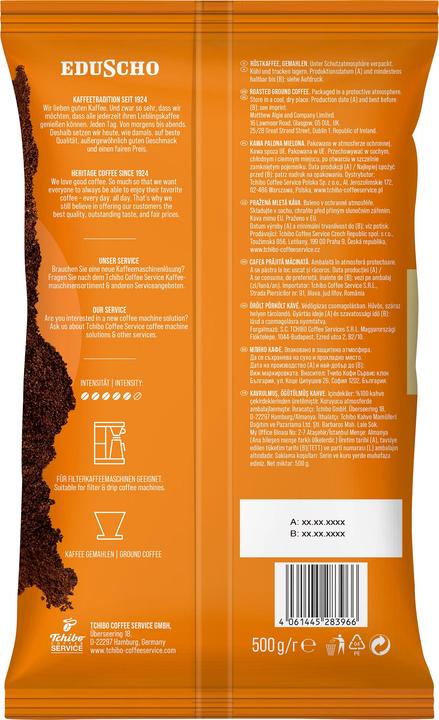 Valori nutrizionali e ingredienti Eduscho Caffè PROFESSIONAL forte, chicchi macinati di Arabica e Robusta, forte 500,0 g (500 g, Arrosto scuro)