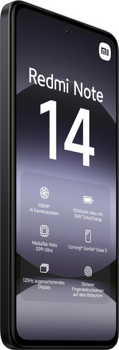 Actual product image Xiaomi Redmi Note 14 (128 GB, Midnight Black, 6.67", Hybrid Dual SIM, 4G)