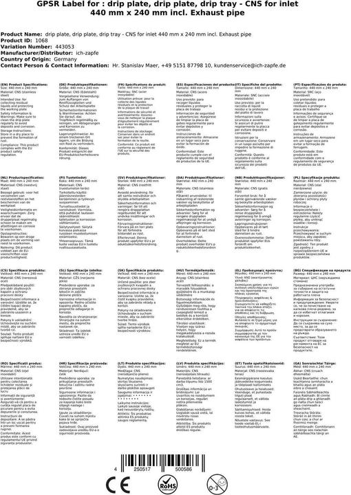 Produktbild Ich-zapfe Tropfblech - CNS zum Einlassen 440 mm x 240 mm inkl. Ablaufstutzen