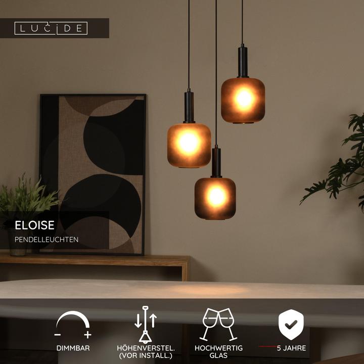 Actual product image Lucide hanglamp 3xe27 bruin/zwart glass (E27)
