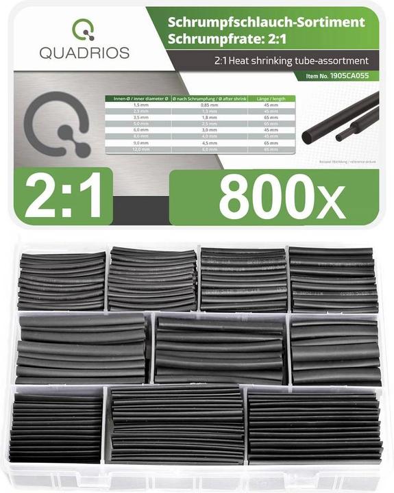 Immagine prodotto Quadrios 1905CA055 Assortimento di tubi termorestringenti Nero Tasso di restringimento: 2:1 800 pezzi. (300 x)