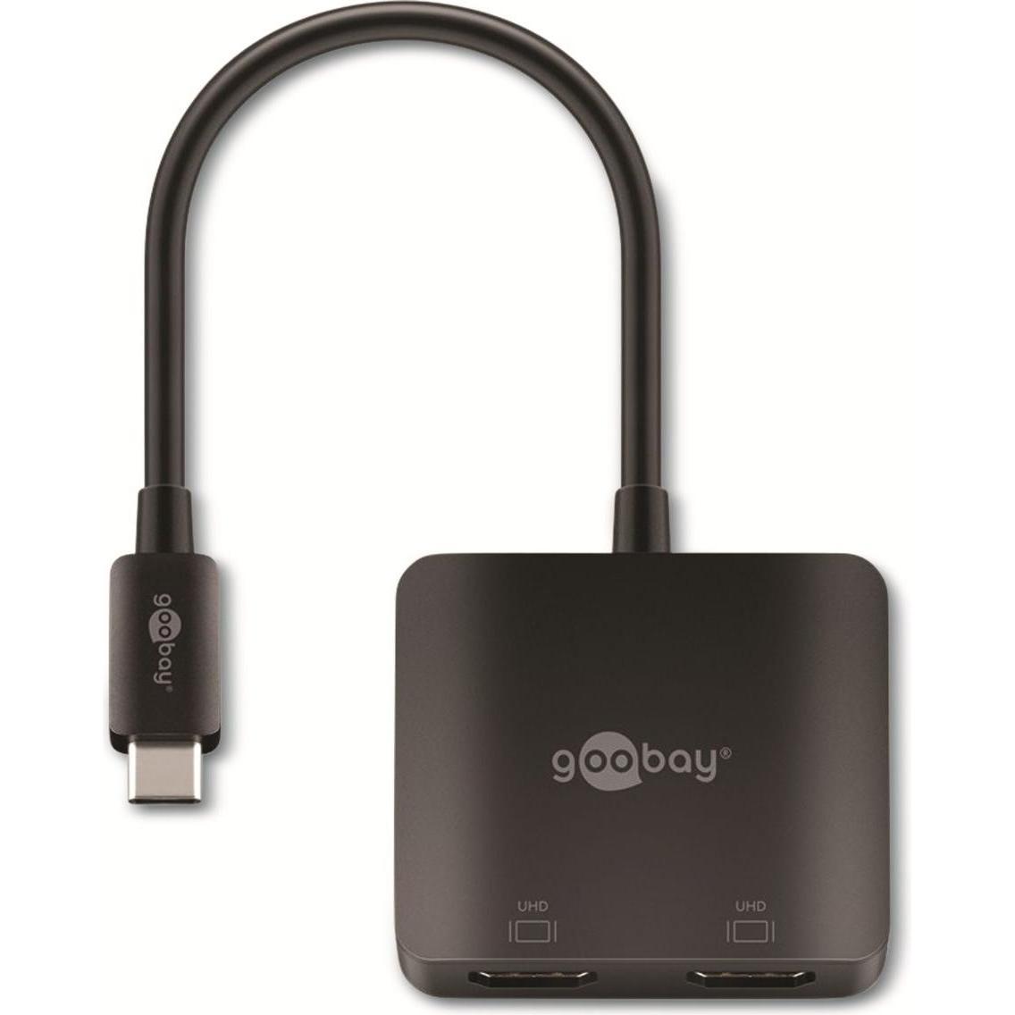 Thumbnail - Goobay USB-C auf 2x HDMI Adapter (USB Typ-C, 5 cm), Data + Video Adapter, Schwarz