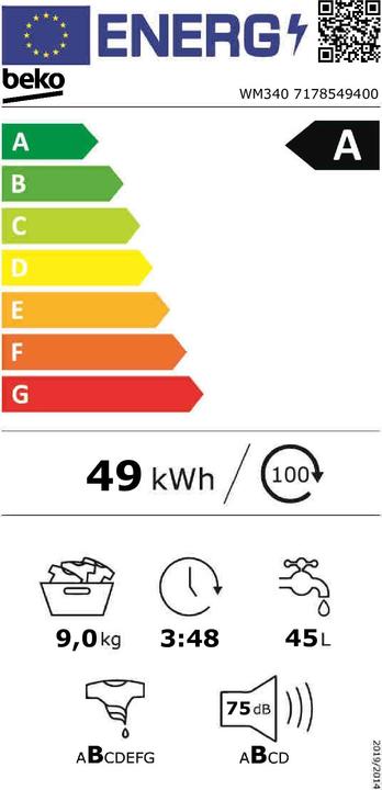 Energy Label Beko WM340 (9 kg, Left)