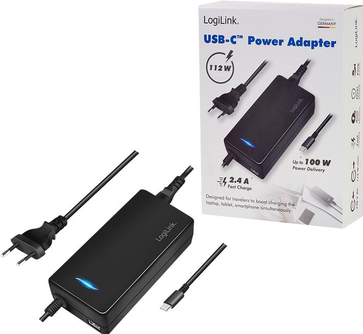 Productafbeelding LogiLink USB-C-bureaulader voor 2 apparaten, 1x USB-C PD & USB-A, 112 W (112 W, 1 portie)