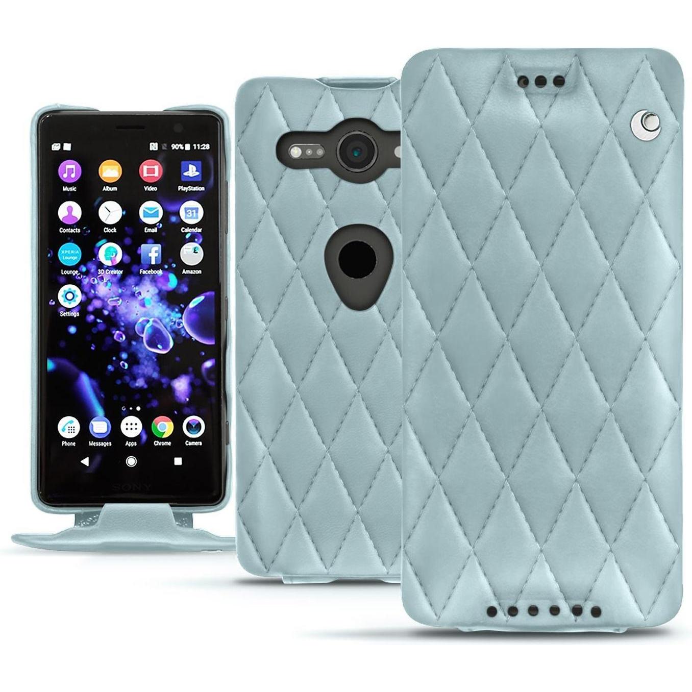 Noreve Lederschutzhülle vertikal (Sony Xperia XZ2 Compact), Smartphone Hülle, Blau