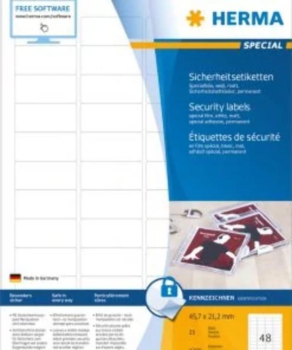 Actual product image HERMA A4 security labels