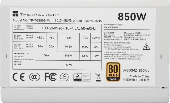 Immagine prodotto Thermalright TG S (Non-Modular) Bianco con illuminazione LED RGB - Alimentatori - 850 Watt - 120 mm - (850 W)