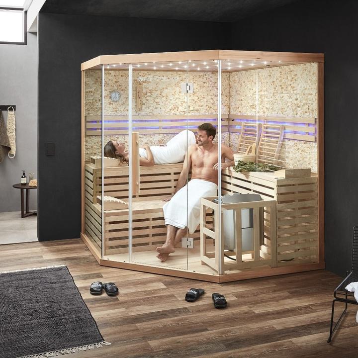 Produktbild Home Deluxe Indoor Sauna CASHEIM BIG XL - 200 x 200 cm für 6 Personen - Traditionelle Sauna mit Kunststeinwand m