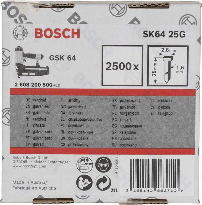 Produktbild Bosch Professional Zubehör Senkkopf-Stift SK64 25G, 1,6 mm, 25 mm, verzinkt
