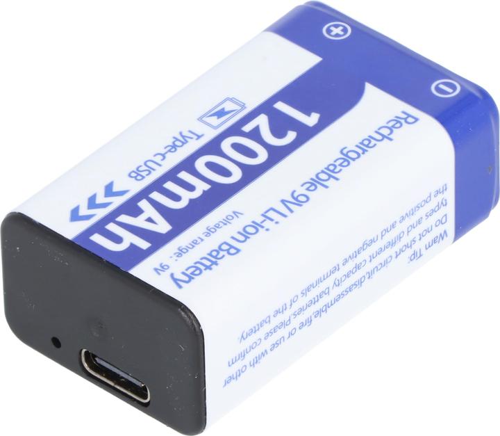 Actual product image AccuCell 9V battery pack with USB-C charging connection (1 pcs., 9V Block, 1200 mAh)