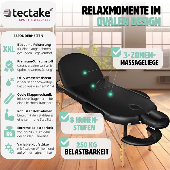 Image du produit tectake Table de massage Sawsan 3 zones avec rembourrage de 5cm et châssis en bois