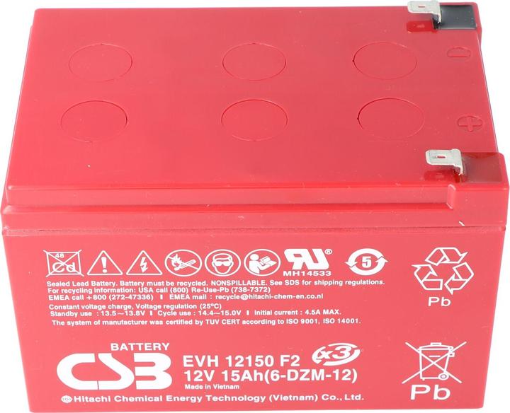 CSB EVH12150X3 12 Volt AGM Bleiakku 15Ah, 151x98x101,8mm Faston 6,3mm Zyklenfest + Standby (12 V, 15 Ah)