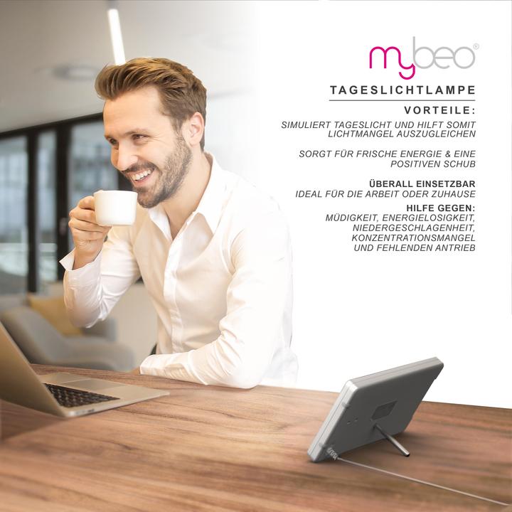 Actual product image Mybeo Table daylight lamp, metal stand, 3x brightness levels, flicker and UV-free, A++, 7W