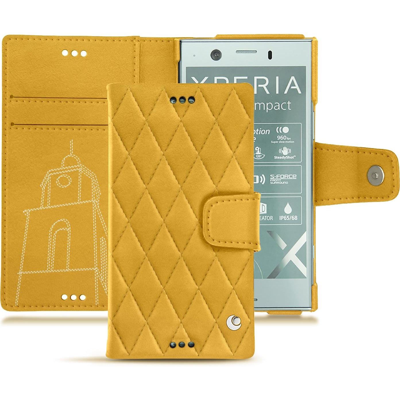 Noreve Lederschutzhülle Wallet (Sony Xperia XZ1 Compact), Smartphone Hülle, Orange