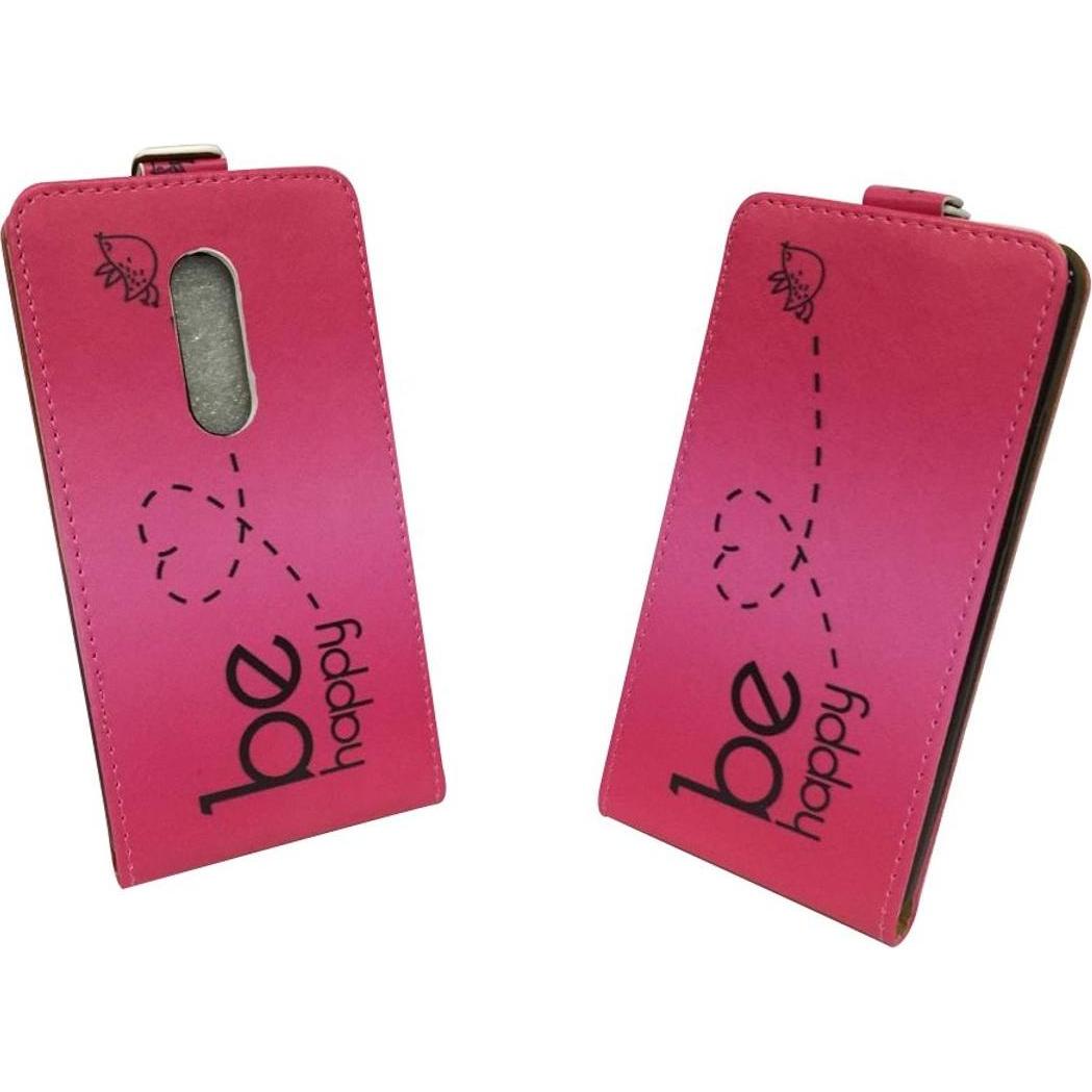 König Design ZTE Axon 7 Handy Tasche Flip Case Schutz Hülle Etui Wallet Cover Be Happy Pink (ZTE Axon 7), Smartphone Hül...