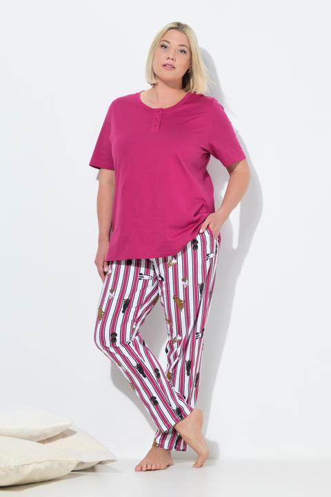 Produktbild Ulla Popken Pyjama, Zweiteiler, uni Shirt, Hose mit HotDog-Muster (50, 52)